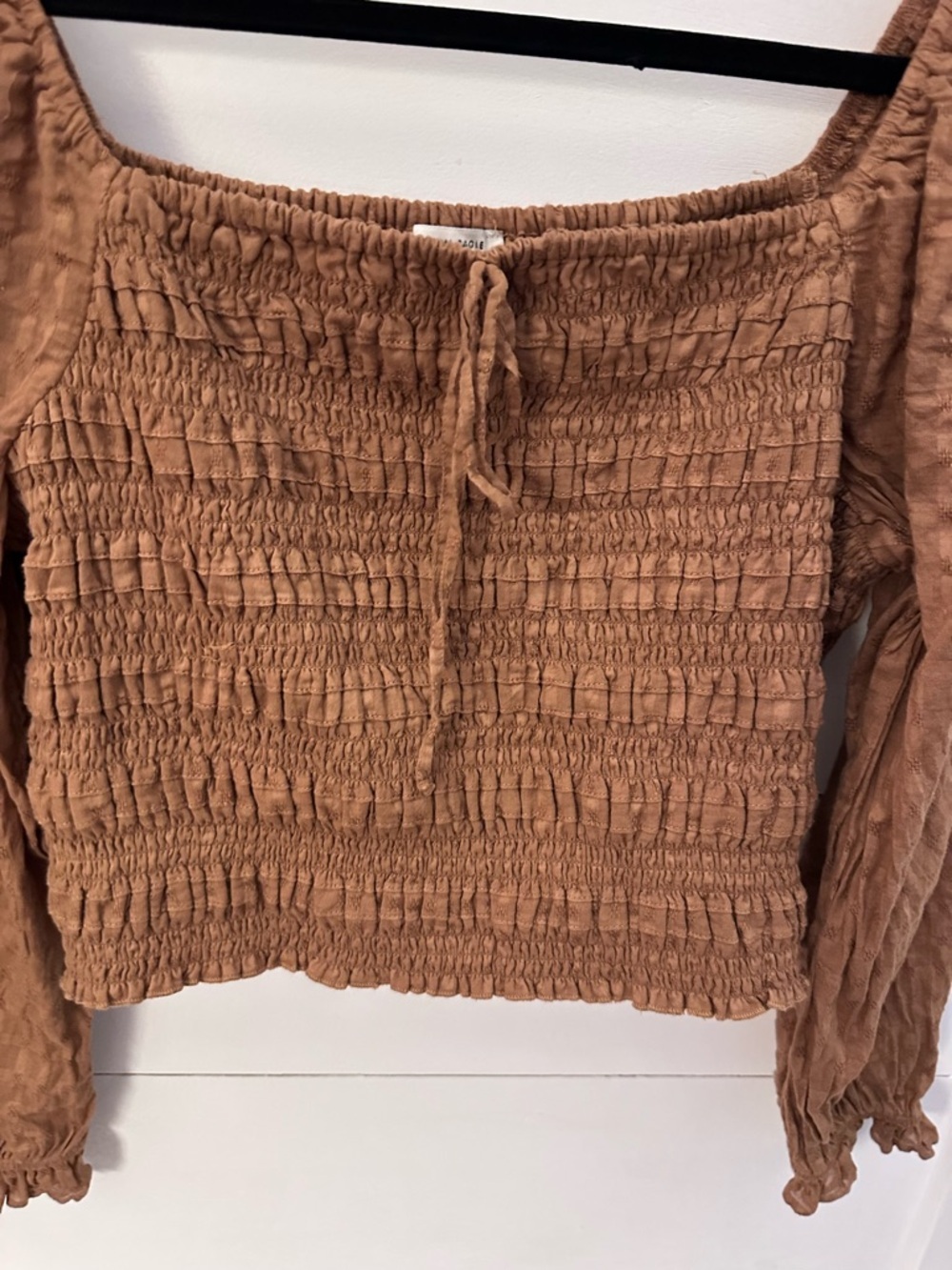 AEO XL halter body puff sleeve 100% cotton brown boho shabby chic coquette top - Picture 7 of 12